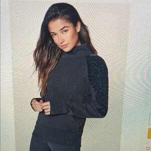 lululemon athletica Black Mock Neck Sweatshirt with Textured Sleeves